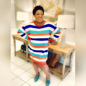ODDY Rainbow Stripe Sweater Dress | Cozy Knit Statement Dress S–2X
